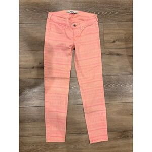 Hollister Skinny Jeans Womens 3 W26 Pink Coral Tribal Pattern Low Rise Stretch